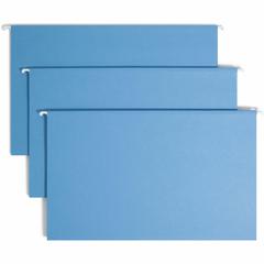 Smead Colored 1/5 Tab Cut Legal Recycled Hanging Folder - 8 1/2" x 14" - Top Tab Location - Assorted Position Tab Position - Vinyl - Blue - 10% Recycled - 25 / Box
