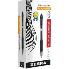 Zebra SARASA dry X20 Retractable Gel Pen - Retractable - Black Ink - Pigment-based - Translucent Barrel - 1 Dozen
