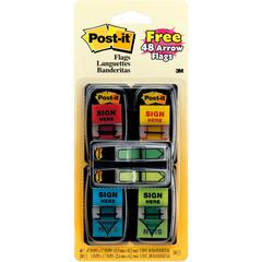 Post-it&reg; Message Flag Value Pack - 248 - 1" x 1 3/4" - Arrow, Rectangle - Unruled - "SIGN HERE" - Red, Blue, Yellow, Green, Red - Removable, Self-adhesive - 1 / Pack