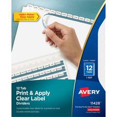 Avery&reg; Index Maker Index Divider - 12 x Divider(s) - Print-on Tab(s) - 12 - 12 Tab(s)/Set - 8.5" Divider Width x 11" Divider Length - 3 Hole Punched - White Paper Divider - White Paper Tab(s) - 1