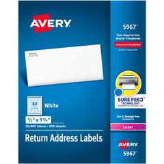 Avery&reg; Easy Peel Mailing Laser Labels - 1/2" Width x 1 3/4" Length - Permanent Adhesive - Rectangle - Laser - White - Paper - 80 / Sheet - 250 Total Sheets - 20000 Total Label(s) - 2
