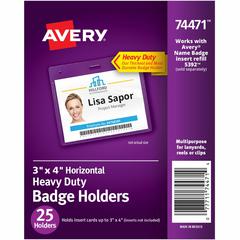 Avery&reg; Horizontal Name Badge Holders, 3" x 4" - Support 3" x 4" Media - Horizontal - Polyvinyl Chloride (PVC) - 25 / Pack - Clear