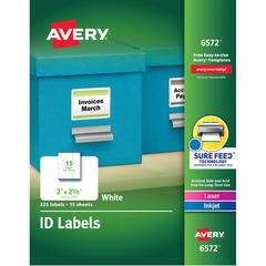 Avery&reg; Laser Inkjet Printer Permanent ID Labels - 1 1/4" Width x 1 3/4" Length - Permanent Adhesive - Rectangle - Laser, Inkjet - White - Paper - 15 / Sheet - 15 Total Sheets - 225 Total Label(s) 