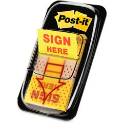 Post-it&reg; Message Flag Value Pack - 600 - 1" x 1 3/4" - Rectangle, Arrow - Unruled - "SIGN HERE" - Yellow - Removable - 12 / Box