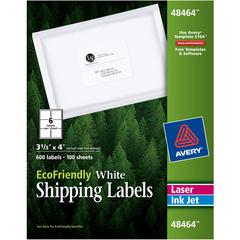 Avery&reg; EcoFriendly Shipping Label - 3 21/64" Width x 4" Length - Permanent Adhesive - Rectangle - Laser, Inkjet - White - Paper - 6 / Sheet - 100 Total Sheets - 600 Total Label(s) - 600 / Box - Re