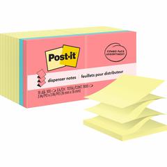 Post-it&reg; Dispenser Notes - Assorted Colors - 1800 - 3" x 3" - Square - 100 Sheets per Pad - Unruled - Pink, Blue, Yellow - Paper - Pop-up, Self-adhesive, Repositionable - 18 / Pack