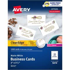 Avery&reg; Clean Edge Business Cards - 145 Brightness - 3 1/2" x 2" - 1000 / Box - Heavyweight, Rounded Corner, Smooth Edge, Jam-free, Smudge-free, Uncoated, Printable - White
