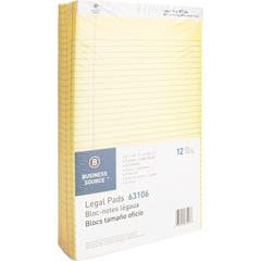 Business Source Legal Pads - 50 Sheets - 0.34" Ruled - 16 lb Basis Weight - Legal - 8 1/2" x 14" Sheet Size - Canary Paper - Micro Perforated, Easy Tear, Sturdy Back - 1 Dozen