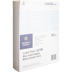 Business Source Micro-Perforated Legal Ruled Pads - 50 Sheets - 0.34" Ruled - 16 lb Basis Weight - 8 1/2" x 11 3/4" Sheet Size - White Paper - Micro Perforated, Easy Tear, Sturdy Back - No - 1 Dozen