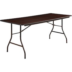 Lorell Economy Folding Table - Melamine Rectangle Top - 500 lb Capacity - 72" Table Top Length x 30" Table Top Width x 0.63" Table Top Thickness - 29" Height - Mahogany - 1 Each