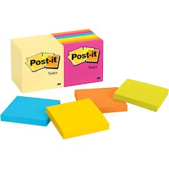 Post-it&reg; Notes Original Notepads - Canary Yellow and Poptimistic Color Collection - 1400 - 3" Flag/Note Width x 3" Flag/Note Length - Square - 100 Sheets per Pad - Unruled - Poppy, Neon Orange, Aq