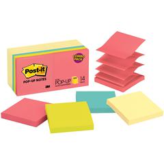 Post-it&reg; Dispenser Notes - Poptimistic Color Collection and Canary Yellow - 1400 - 3" x 3" - Square - 100 Sheets per Pad - Unruled - Pink, Blue, Green, Yellow - Paper - Self-adhesive, Repositionab