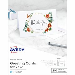 Avery&reg; Half-Fold Greeting Cards, Matte, 5-1/2" x 8-1/2" , 20 Cards/Envelopes (3265) - 97 Brightness - 5 1/2" x 8 1/2" - 80 lb Basis Weight - 216 g/m² Grammage - Matte - Heavyweight, Smooth Ed