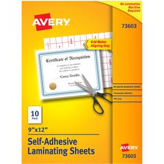 Avery&reg; Self-Adhesive Laminating Sheets - Laminating Pouch/Sheet Size: 9" Width x 12" Length - for Document, Card, Certificate, Artwork - Self-adhesive, Easy to Use, Easy Peel, Non-toxic, Self-seal