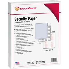 DocuGard Premier Security Paper for Printing Prescriptions & Preventing Fraud, 10 Features - Letter - 8 1/2" x 11" - 24 lb Basis Weight - 500 / Ream - Tamper Resistant, Watermarked, Chemical Reactive,