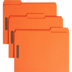 Smead 12540 1/3 Tab Cut Letter Recycled Fastener Folder - 8 1/2" x 11" - 2 x 2K Fastener(s) - 2" Fastener Capacity for Folder - Top Tab Location - Assorted Position Tab Position - Orange - 10% Recycle