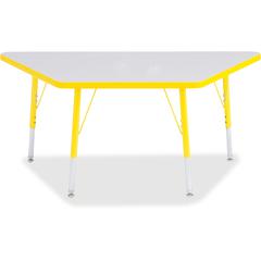Jonti-Craft Berries Elementary Height Prism Edge Trapezoid Table - Laminated Trapezoid, Yellow Top - Four Leg Base - 4 Legs - Adjustable Height - 15" to 24" Adjustment - 48" Table Top Length x 24" Tab