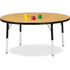 Jonti-Craft Berries Elementary Height Color Top Round Table - Black Oak Round, Laminated Top - Four Leg Base - 4 Legs - Adjustable Height - 15" to 24" Adjustment x 1.13" Table Top Thickness x 48" Tabl