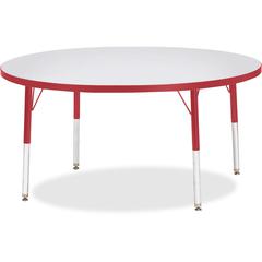 Jonti-Craft Berries Elementary Height Color Edge Round Table - Red Round Top - Four Leg Base - 4 Legs - Adjustable Height - 15" to 24" Adjustment x 1.13" Table Top Thickness x 48" Table Top Diameter -