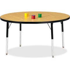 Jonti-Craft Berries Adult Height Color Top Round Table - Black Oak Round, Laminated Top - Four Leg Base - 4 Legs - Adjustable Height - 24" to 31" Adjustment x 1.13" Table Top Thickness x 48" Table Top