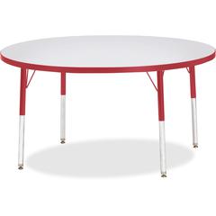 Jonti-Craft Berries Adult Height Color Edge Round Table - Laminated Round, Red Top - Four Leg Base - 4 Legs - Adjustable Height - 24" to 31" Adjustment x 1.13" Table Top Thickness x 48" Table Top Diam