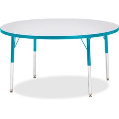 Jonti-Craft Berries Adult Height Color Edge Round Table - Laminated Round, Teal Top - Four Leg Base - 4 Legs - Adjustable Height - 24" to 31" Adjustment x 1.13" Table Top Thickness x 48" Table Top Dia