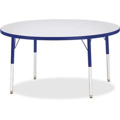 Jonti-Craft Berries Adult Height Color Edge Round Table - Gray Round, Laminated Top - Four Leg Base - 4 Legs - Adjustable Height - 24" to 31" Adjustment x 1.13" Table Top Thickness x 48" Table Top Dia
