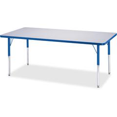 Jonti-Craft Berries Elementary Height Color Edge Rectangle Table - Blue Rectangle Top - Four Leg Base - 4 Legs - Adjustable Height - 15" to 24" Adjustment - 72" Table Top Length x 30" Table Top Width 