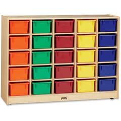 Jonti-Craft Rainbow Accents 25 Cubbie-trays Mobile Storage Unit - 35.5" Height x 48" Width x 15" Depth - Durable - Baltic - Acrylic, Rubber - 1 Each