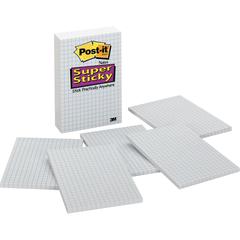 Post-it Grid-Lined Notes, 4 in x 6 in, White with Blue Grid - 600 x White - 4" x 6" - Rectangle - 50 Sheets per Pad - Grid - White - Paper - Self-adhesive, Repositionable - 3 / Pack