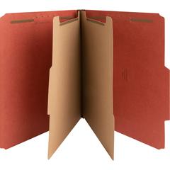 Nature Saver 2/5 Tab Cut Letter Yes Classification Folder - 8 1/2" x 11" - 6 Fastener - 2" for Folder, 1" for Divider - 2 Divider - 25 pt. - Pressboard - Red - Tyvek Gusset - 100% Recycled - 10 / Box