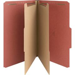 Nature Saver 2/5 Tab Cut Legal Yes Classification Folder - 8 1/2" x 14" - 6 Fastener - 2" for Folder, 1" for Divider - 2 Divider - 25 pt. - Pressboard - Red - Tyvek Gusset - 100% Recycled - 10 / Box