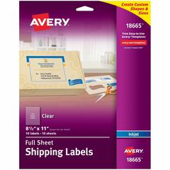 Avery&reg; Shipping Label - 8 1/2" Width x 11" Length - Permanent Adhesive - Rectangle - Inkjet - Matte Clear - Matte - Film - 1 / Sheet - 1 Total Sheets - 10 Total Label(s) - 10 / Pack