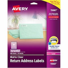 Avery&reg; Easy Peel Return Address Labels - 1/2" Width x 1 3/4" Length - Permanent Adhesive - Rectangle - Laser - Matte - Clear - Film - 80 / Sheet - 10 Total Sheets - 800 Total Label(s) - 800 / Pack
