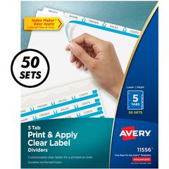 Avery&reg; Index Maker Index Divider - 250 x Divider(s) - Print-on Tab(s) - 5 - 5 Tab(s)/Set - 8.5" Divider Width x 11" Divider Length - 3 Hole Punched - White Paper Divider - White Paper Tab(s) - 50 