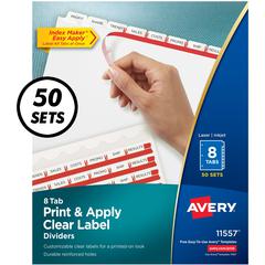 Avery&reg; Index Maker Index Divider - 400 x Divider(s) - Print-on Tab(s) - 8 - 8 Tab(s)/Set - 8.5" Divider Width x 11" Divider Length - 3 Hole Punched - White Paper Divider - White Paper Tab(s) - 50 
