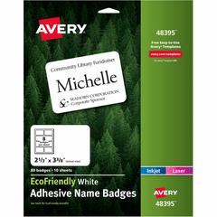 Avery&reg; Eco-friendly Premium Name Badge Labels - 2 21/64" Width x 3 3/8" Length - Removable Adhesive - Rectangle - Laser, Inkjet - White - Paper - 8 / Sheet - 10 Total Sheets - 80 Total Label(s) - 