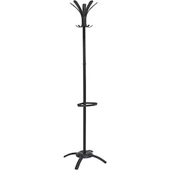 Alba Black Coat Stand - 10 Pegs - 68.9" Height x 19.7" Width - for Coat, Umbrella, Clothes - Metal - Black - Powder Coated - 1 Each