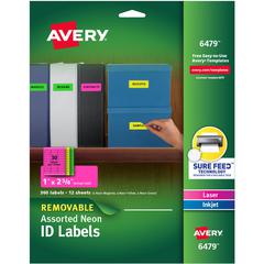 Avery&reg; Multipurpose Label - 1" Width x 2 5/8" Length - Removable Adhesive - Rectangle - Laser, Inkjet - Neon Green, Neon Magenta, Neon Yellow - Paper - 30 / Sheet - 12 Total Sheets - 360 Total Lab
