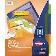 Avery&reg; Big Tab Tab Divider - 5 x Divider(s) - 1/5 - 5 - 5 Tab(s)/Set - 9.3" Divider Width x 11.25" Divider Length - 3 Hole Punched - Multicolor Plastic Divider - Multicolor Plastic Tab(s)No - Inse