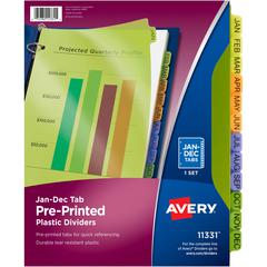 Avery&reg; Preprinted Monthly Tabs Plastic Dividers - 12 x Divider(s) - Jan-Dec - 12 Tab(s)/Set - 8.5" Divider Width x 11" Divider Length - 3 Hole Punched - Multicolor Plastic Divider - Multicolor Pla
