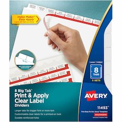Avery&reg; Big Tab Clear Label Index Maker Dividers - 40 x Divider(s) - Print-on Tab(s) - 8 - 8 Tab(s)/Set - 8.5" Divider Width x 11" Divider Length - Letter - 8.50" Width x 11" Length - 3 Hole Punche