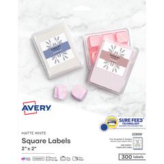 Avery&reg; Matte White Square Labels2" x 2" - 2" Width x 2" Length - Permanent Adhesive - Square - Laser, Inkjet - Matte White - Paper - 12 / Sheet - 25 Total Sheets - 300 Total Label(s) - 300 / Pack