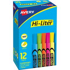 Avery&reg; Hi-Liter Desk-Style Highlighters - Chisel Marker Point Style - Fluorescent Yellow, Fluorescent Blue, Fluorescent Green, Fluorescent Orange, Fluorescent Pink Water Based Ink - Plastic Tip - 