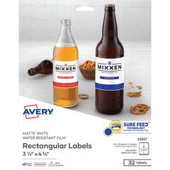 Avery&reg; Removable Durable Labels -Sure Feed Technology - 3 1/2" Width x 4 3/4" Length - Removable Adhesive - Rectangle - Laser, Inkjet - White - Film - 4 / Sheet - 8 Total Sheets - 32 Total Label(s