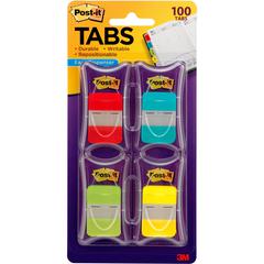 Post-it&reg; Tabs - 100 Write-on Tab(s) - 1" Tab Height x 1.50" Tab Width - Red, Blue, Green, Yellow Tab(s) - Tear Resistant, Wear Resistant, Repositionable, Durable - 100 / Pack