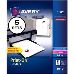 Avery&reg; Customizable Print-On Dividers - 25 x Divider(s) - Print-on Tab(s) - 5 - 5 Tab(s)/Set - 8.5" Divider Width x 11" Divider Length - 3 Hole Punched - White Paper Divider - White Paper Tab(s) -