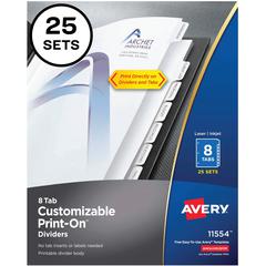 Avery&reg; Customizable Print-On Dividers - 200 x Divider(s) - 8 Print-on Tab(s) - 8 - 8 Tab(s)/Set - 8.5" Divider Width x 11" Divider Length - 3 Hole Punched - White Paper Divider - White Paper Tab(s