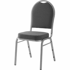 Lorell Round High-Back Upholstered Stack Chairs - Gray Seat Color - Fabric Seat Material - Gray Back Color - Fabric Back Material - Steel Frame Material - Four-legged Base - 4 / Carton