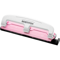 Bostitch EZ Squeeze&trade; InCourage 12 Three-Hole Punch - 3 Punch Head(s) - 12 Sheet - 9/32" Punch Size - Round Shape - 3" x 1.6" - Pink, White